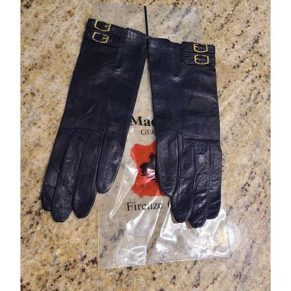 New! Vintage Madova Women's Size XS 6 Blue Kid Leather Gloves Buckle Wrist Soft